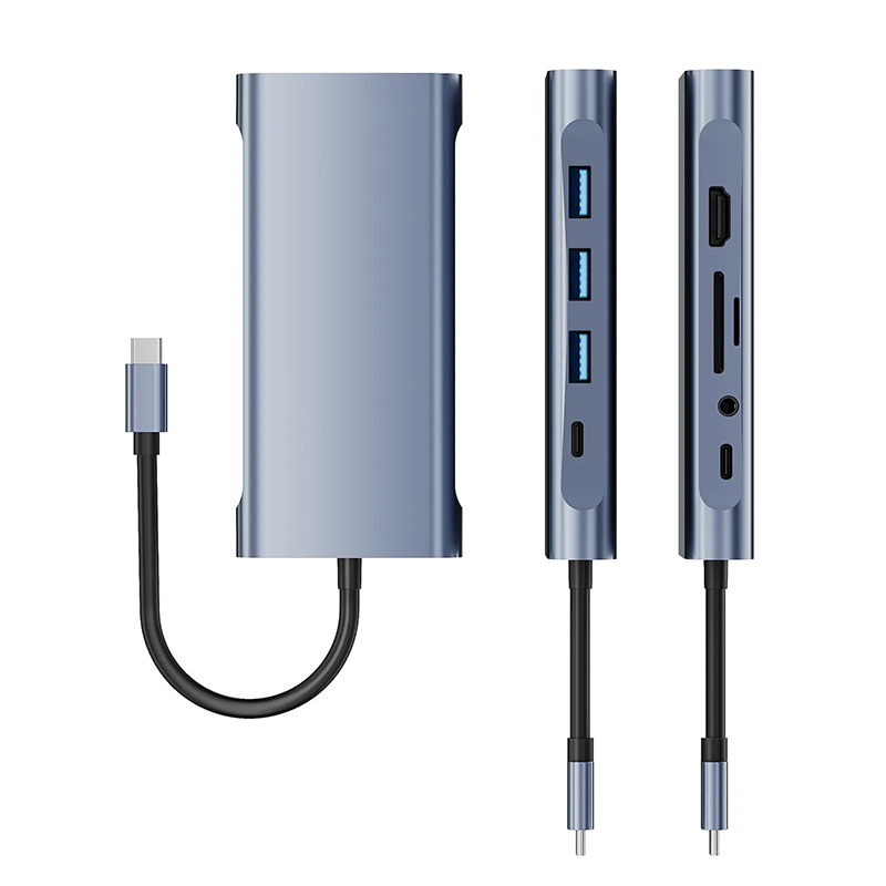 Picture of 11-in-1 Type-C to HDMI (4K@30Hz)+VGA+3.5mm Audio+RJ45(100Mbps)+USB3.0*1+USB2.0*3+SD/TF+100W PD Grey