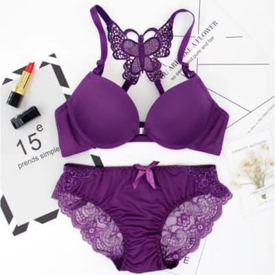 Picture of Butterfly Bra and Panty Set for Women 1set / Front Closer Bras / Push Up Bra Butterfly Design / Ladies Bra Front Open Bra and Panty Set / Inner Set For Girls / Lingerie Sets - Multicolor - Int:36