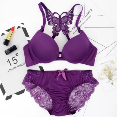 Picture of Butterfly Bra and Panty Set for Women 1set / Front Closer Bras / Push Up Bra Butterfly Design / Ladies Bra Front Open Bra and Panty Set / Inner Set For Girls / Lingerie Sets - Multicolor - Int:34
