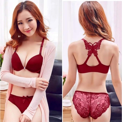 Picture of Butterfly Bra and Panty Set for Women 1set / Front Closer Bras / Push Up Bra Butterfly Design / Ladies Bra Front Open Bra and Panty Set / Inner Set For Girls / Lingerie Sets - Multicolor - Int:36