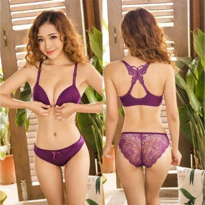 Picture of Butterfly Bra and Panty Set for Women 1set / Front Closer Bras / Push Up Bra Butterfly Design / Ladies Bra Front Open Bra and Panty Set / Inner Set For Girls / Lingerie Sets - Multicolor - Int:38