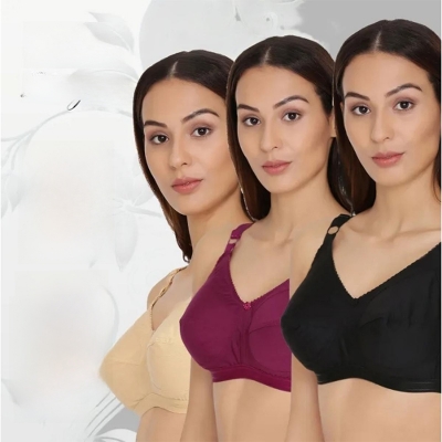 Picture of Guddi Bra Indian For Woman 3 pcs / Guddi Cotton Bra for Ladies / Indian #1 Bra / Girls Bras / bra for girls / bra for women - Multicolor - Int:40