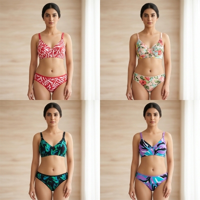 Picture of 4 Piece Stylish Printed stretchable bra for Women / Multi Colour / Ladies Bra / Cotton Bra for Girls / Bra for Women - Multicolor - Int:38