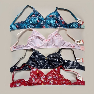 Picture of 4 Pieces Printed Stretchable Bra for Women All Season Cotton Fabric Stylish Everyday Style Multiple Color - Multicolor - Int:36