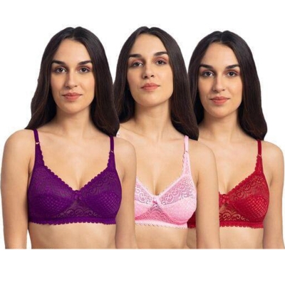 Picture of 2 Pieces Cotton Flower Net Bra for Women ( Any Color ) Ladies Bra / Net Bra / Very Comfortable Bra for girls / Non Paded Bra / Stylish Bra for Women - Multicolor - Int:32