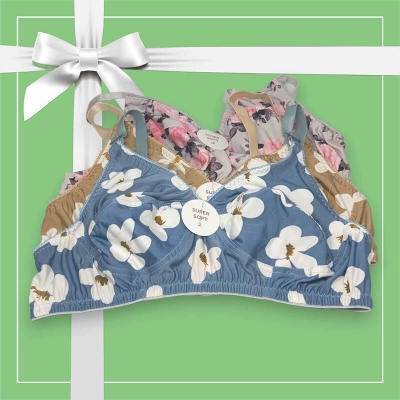Picture of 3Pcs Flower Printed Bra / Stylish & Stretchable Stitch Bra For Women (Any 3 Color) / Export Quality / Premium Quality / Very Comfortable & Long Lasting / Ladies bra / Bra for Girls / Look. - Multicolor - Int:40