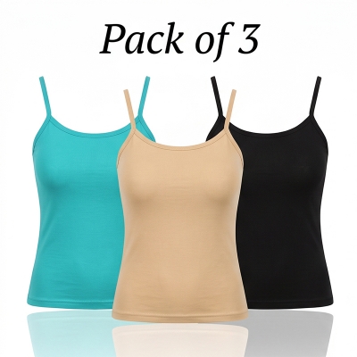 Picture of 3 Pcs Any Color Premium Quality Active Basic Women's Seamless Tank Tops Innerwear / Women's and Teen Girls' for Best / Summer Outfit / Stylish Look / Girls' for Bra Tops - Multicolor - Int:34