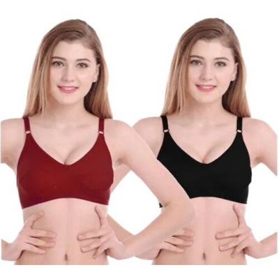 Picture of 2 piece Full Cotton Bra / Export Quality Bra / Black & Maroon Color / Premium Quality Bra For Women / Wholesale Price / Stylish Bra For girls / Women Bra / Factory Sale - Multicolor - Int:34