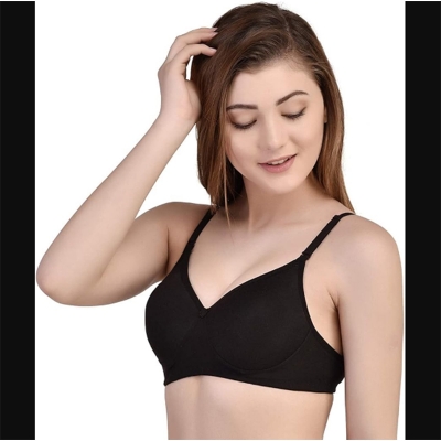 Picture of 1 pack Black Color Cotton Bra / Wholesale Price / Non Paded Big Belt Bra  / Premium Quality Bra / Stylish Design & Look / Export Quality / Direct from Factory to Sale / Made in our own factory / Bra for girls. - Black - Int:32