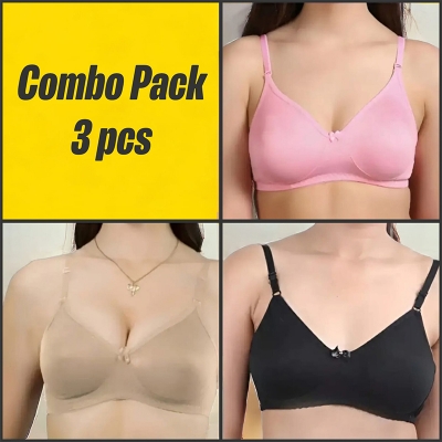 Picture of 3 Pis Genjir Kaporer Bra / Any Color / Singel Part / Premium Quality / Stylish & Stretchable Thin Stitch Bra For Girls & Women / Bra for women - Multicolor - Int:38