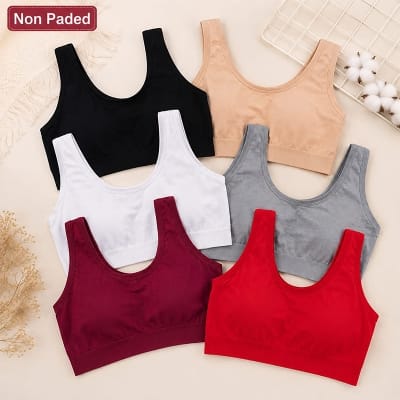 Picture of 1 Pcs Women's Cotton Bra | Non Padded Hook Free Sports Bra | Soft & Comfortable Daily Wear - Multicolor - Int:28