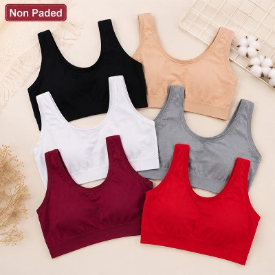 Picture of 1 Pcs Women's Cotton Bra | Non Padded Hook Free Sports Bra | Soft & Comfortable Daily Wear - Multicolor - Int:M