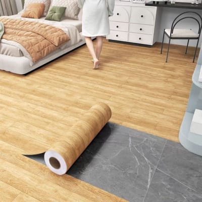 Picture of PVC Flooring Roll Self-Adhesive Non-Slip Waterproof Vinyl Floor Tiles | Natural Wood Grain Design | 0.6 × 3 m (20 sq.ft) | Home, Office & Shop 