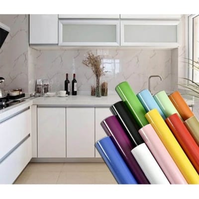 Picture of Solid Color Self Adhesive Waterproof PVC Wallpaper Roll 10ft x 2ft | Kitchen Furniture Renovation Sticker | Oil-Proof Peel & Stick Cabinet Table Wall Covering 