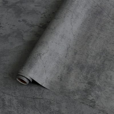 Picture of 3D Concrete Wallpaper Roll | Matte Gray Cement Look Vinyl Contact Paper | 10m x 53cm | Thick Non-Adhesive Wall Cover for Studio Gym Cafe Bedroom | Dark Gray Industrial Wallpaper 50+ Sq Ft Grey