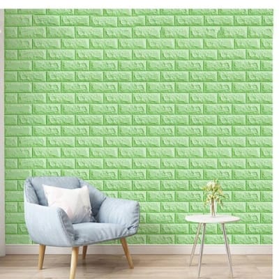 Picture of 3D Wallpaper Stickers - Self Adhesive PE Foam Wall Panels (10pcs) | Waterproof, Soundproof & Easy DIY Light green