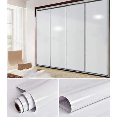 Picture of 4x6.6 ft. - Wallpaper Glossy White Peel and Stick Self-Adhesive Contact Paper Waterproof Home Decoration Backsplash (200*120cm) White