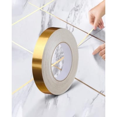 Picture of Tile Gap Foil Line Tape 50M Gold | Self Adhesive Waterproof Seam Sticker | Mirror Finish Decorative Tape for Wall, Kitchen, Cabinet & Floor 