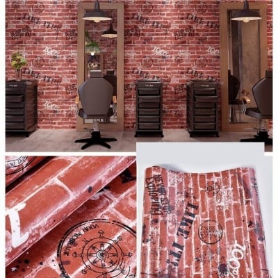 Picture of Red Brick wallpaper Peel off 3d brick wall paper sticker retro brick wallpaper wall covering - 3m x 60cm Multicolor