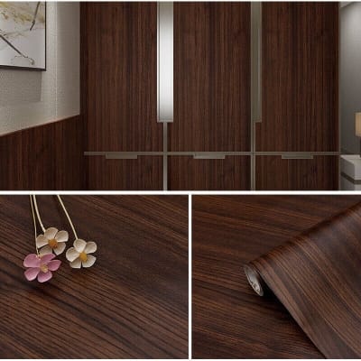 Picture of Fantasnight Wood Vinyl 120x61cm  Wrap Sticky Back Plastic Roll Dark Brown Self Adhesive wallpaper Wooden Peel and Stick for Furniture Surfaces Walls Countertop DIY Multicolor
