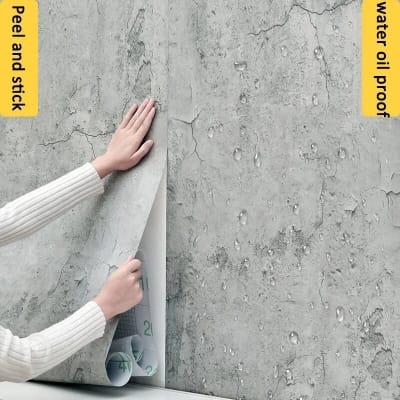 Picture of 200cmx60cm Self adhesive Grey Series PVC Waterproof Wallpaper Home Decor For Living Room Bedroom Background Wall Stickers Deep Gray