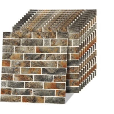 Picture of 4 Pieces - 3D Peel and Stick Wall Panels 27.5 x 27.5 Inch Faux Brick Wallpaper 10 Pieces Self Adhesive Waterproof for Bedroom Bathroom Kitchen, Grayish Brown Multicolor