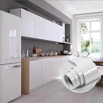 Picture of White Vinyl Contact Paper 60x150cm Decorative Self Adhesive Shelf Liner Waterproof Wallpaper Removable Peel and Stick Vinyl White