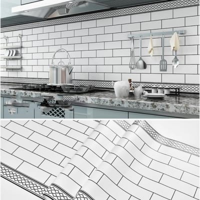Picture of Waterproof Removable Wallpaper for Wall Background - Peel and Stick Wallpaper 79x30 inch Self Adhesive Grid Wallpaper White Tile Wallpaper Stick and Peel  Living Room 