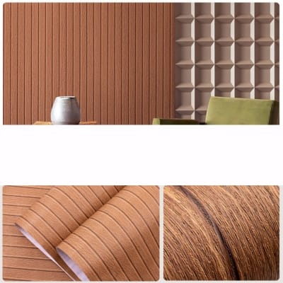 Picture of 3D Wood Slat Wallpaper Peel & Stick – Waterproof PVC Acoustic Panel Design Self-Adhesive Wall Sticker (3m Length x  45cm Width) 