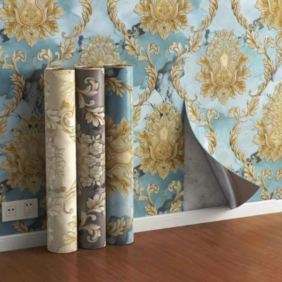 Picture of Thick & Strong 3D Flower Embossed Wallpaper Sticker (10m x 53cm) – Self Adhesive Peel & Stick Foam Wall Panel, Waterproof Classical Luxury Design for Living Room, Bedroom, TV Wall & Wardrobe 
