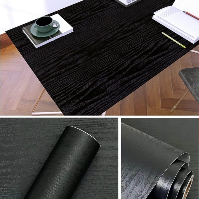 Picture of Dark Oak Wood Grain 5x2 feet Self Adhesive Waterproof Wallpaper PVC Stickers Wooden Door Wardrobe Desktop Almirah Cupboard, Tabletop, Wall Black