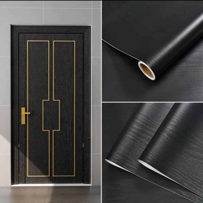 Picture of 3mx60cm Black Wood Peel and Stick Wallpaper , 10 Ft. x 2 Ft. Removable Wood Contact Paper, Removable Contact Paper for Countertops, Decorative Waterproof Vinyl Roll Black