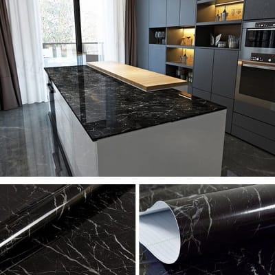 Picture of marble Paper Granite Wallpaper Roll Kitchen countertop Cabinet Sticker(King Kong Black) 