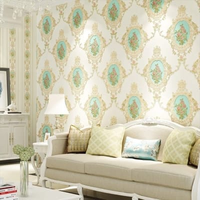 Picture of Embossed Floral Wallpaper Collection Adhesive  57 square feet Roll Multicolor