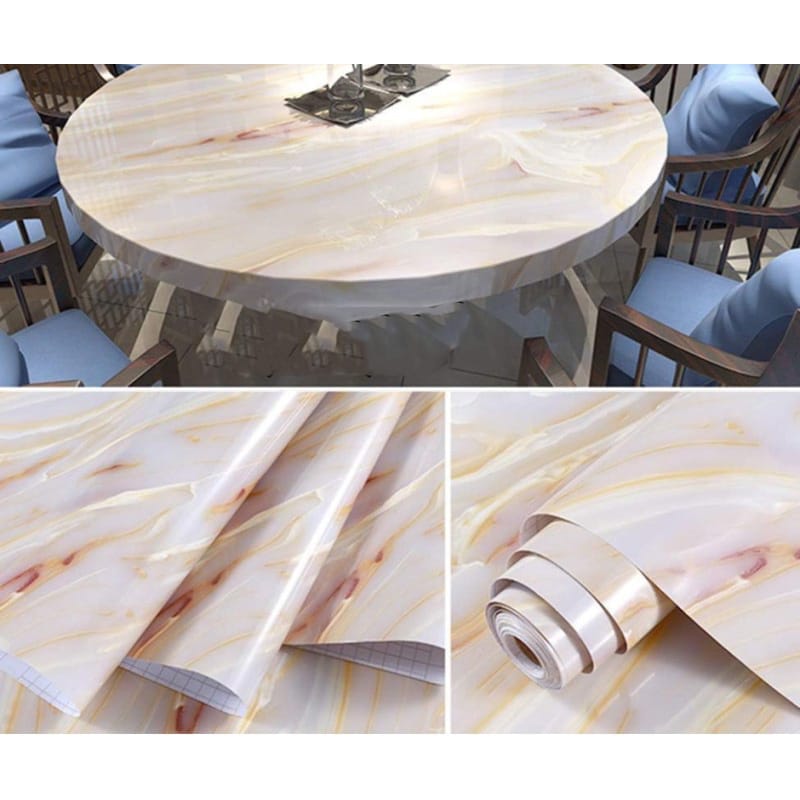 Picture of Gold Water Ripple Marble Look Paper 48"x79" Granite Wallpaper Peel and Stick for Countertop Cabinet Furniture Renovated Thick PVC - 120x198 CM Multicolor