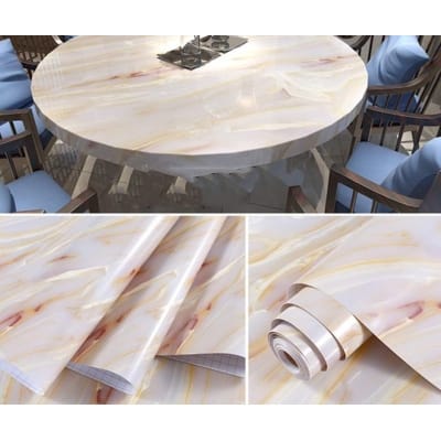Picture of Gold Water Ripple Marble Look Paper 48"x79" Granite Wallpaper Peel and Stick for Countertop Cabinet Furniture Renovated Thick PVC - 120x198 CM Multicolor