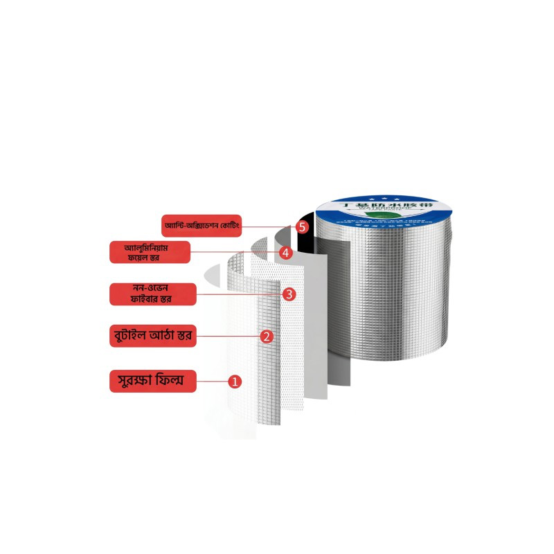 Picture of Waterproof Aluminum Butyl Rubber Sealing Tape - Strong Leakproof Repair Tape for Roof, Pipe, Tank, Wall Crack - 10ft x 2inch Silver