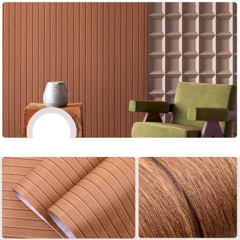 Picture of 3D Wood Slat Wallpaper Peel & Stick – Waterproof PVC Acoustic Panel Design Self-Adhesive Wall Sticker (10m Length x  45cm Width) 