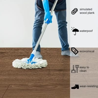 Picture of Thick Faux Walnut Wood Grain Floor Sticker - Waterproof, Wear-Resistant, Self-Adhesive & Non-Slip for Kitchen, Bedroom, Living Room, Dorm Renovation Wood Floor  Peel Stick Waterproof Floor  Peel Stick Waterproof Wood (5m*60cm or 16.6x2 FT. ) Multicolor