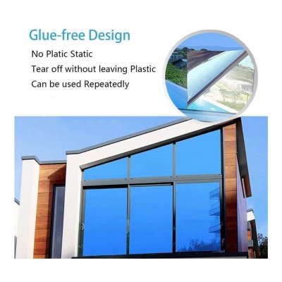 Picture of Window Film Privacy Silver Tint Anti Uv Reflect Sun Controle Waterproof & Scratch Resistance Office, Home & Car Privacy Self Adhesive Window Film 24" x 60" Inche, Blue Window Glass Film Lake Blue