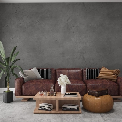 Picture of 3D Concrete Wallpaper Roll | Matte Gray Cement Look Vinyl Contact Paper | 10m x 53cm | Thick Non-Adhesive Wall Cover for Studio Gym Cafe Bedroom | Dark Gray Industrial Wallpaper 50+ Sq Ft Grey