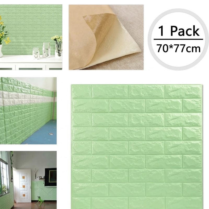 Picture of 3D Wallpaper Stickers - Self Adhesive PE Foam Wall Panels (10pcs) | Waterproof, Soundproof & Easy DIY Light green