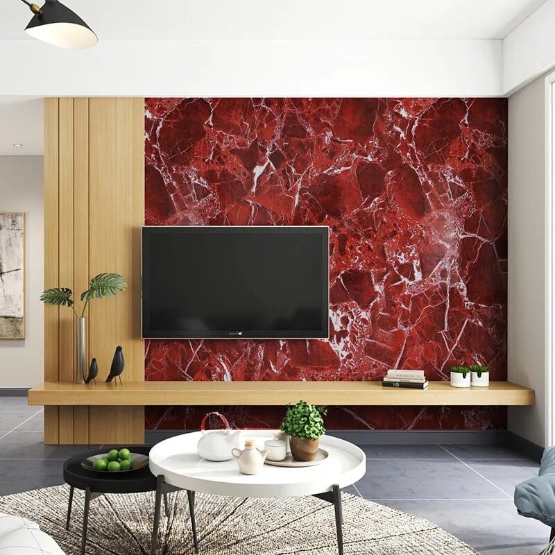 Picture of Peel and Stick Red Marble Contact Paper for Bathroom Kitchen Countertop Table Desk Wall Desk Furniture Sticker 24X79 Inches 