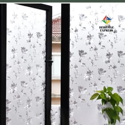 Picture of Elegant Floral Privacy Window Film with UV Protection and Static Cling - New 