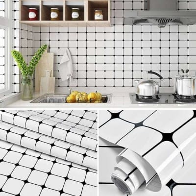 Picture of Exclusive Decorative Self Adhesive Wallpaper Glitter White 120cm×60cm Sticky Plastic Roll Waterproof Peel and Stick Paper Decorative for Kitchen Furniture Shelf Liner DIY Easy to Install and Remove 