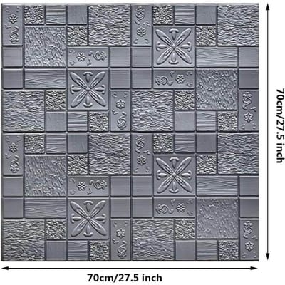 Picture of 4 Pieces 3D Texture Self-Adhesive Wallpaper, 3D XPE Foam Wall Panels, Peel and Stick Brick Wall Stickers, Waterproof and DIY Easy to Cut,Gray Multicolor