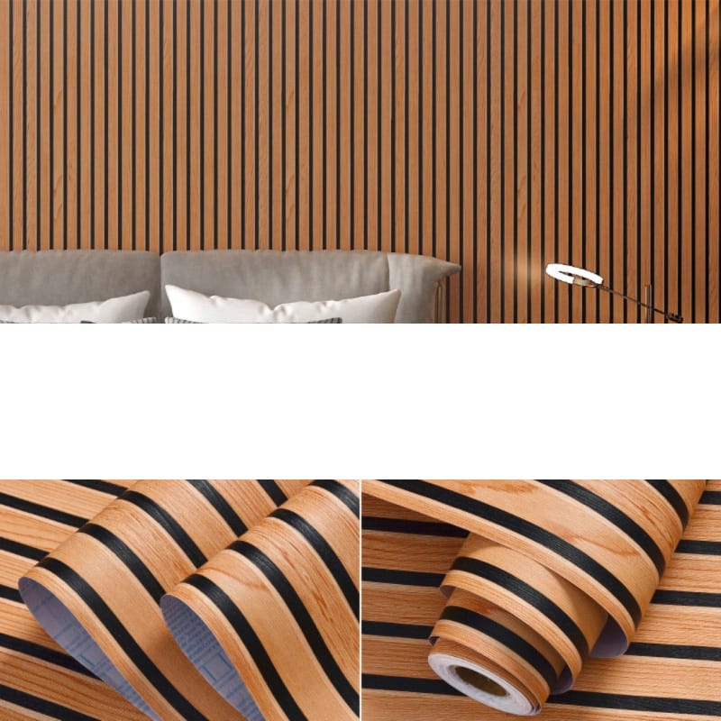 Picture of 3D Wood Slat Wallpaper Peel & Stick – Waterproof PVC Acoustic Panel Design Self-Adhesive Wall Sticker (2m Length x  45cm Width) 