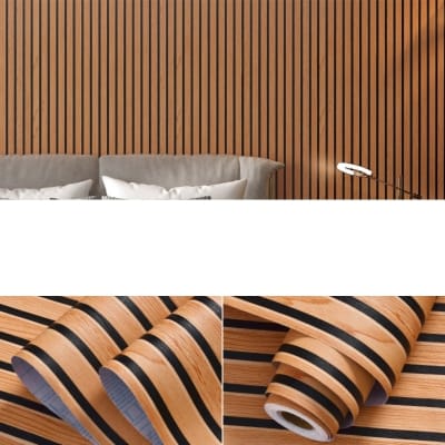 Picture of 3D Wood Slat Wallpaper Peel & Stick – Waterproof PVC Acoustic Panel Design Self-Adhesive Wall Sticker (2m Length x  45cm Width) 