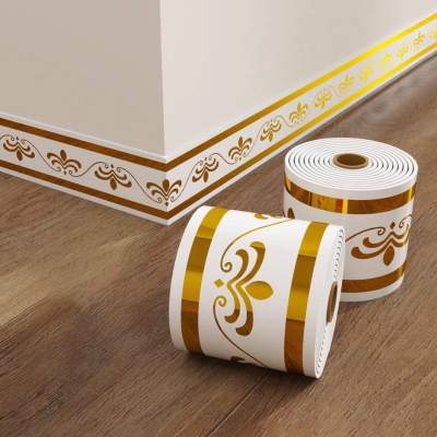 Picture of Peel and Stick PVC Skirting Board Wall Baseboard Trim Waterproof Self Adhesive Floor Corner Edge Protector Strip 5M 
