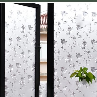 Picture of Elegant Floral Privacy Window Film with UV Protection and Static Cling - New 